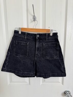 Madewell Black High-Rise Denim Shorts with Front Patch Pockets
